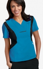 Actif Flexi V-Neck Scrub Top par MOBB - Aqua/Black (AQ-BL)