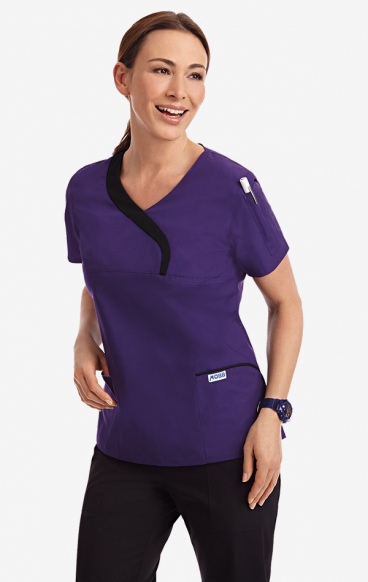 *FINAL SALE EGGPLANT/BLACK 410T Sculpted Scrub Top by MOBB