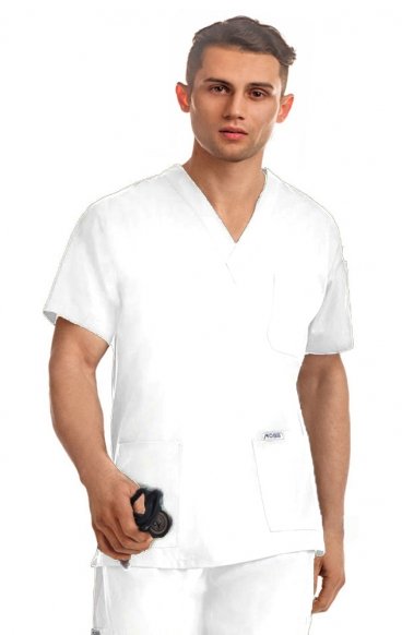 *FINAL SALE WHITE T4010 - MOBB Unisex Scrub Top Stretch-Flex Blend