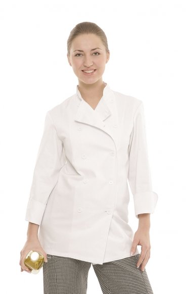 *VENTE FINALE WHITE CC350 Manteau de Chef Unisexe MOBB à Manches 3/4 avec Aisselles en Filet