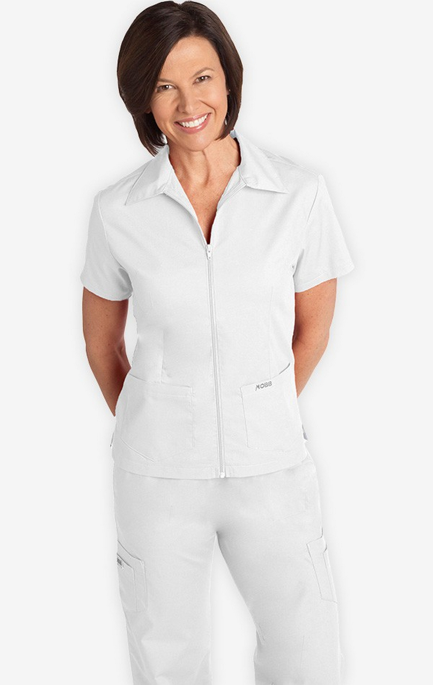 zipper front scrub top