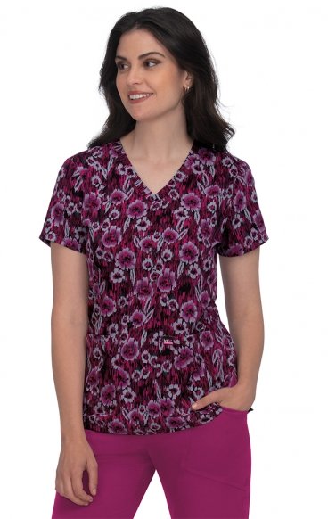 *FINAL SALE 1062PR koi Lite Stretch Align Print Top - Impressionist Flowers