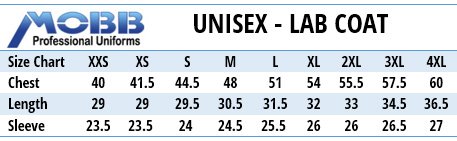 Mobb Medical Uniforms Canada - Size Chart Mobb Medical Uniforms Canada - Size Chart