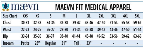 Maevn Medical Uniforms Canada - Size Chart