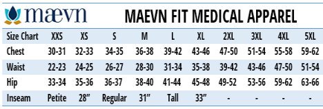 Maeven Medical Uniforms Canada - Size Chart