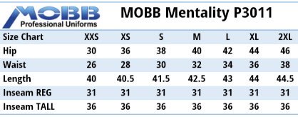 Mobb Medical Uniforms Canada - Size Chart