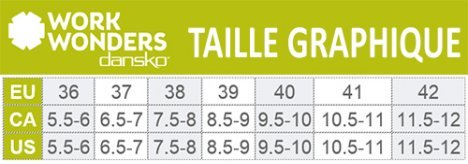 Camellia Work Wonders by Dansko™- Taille Graphique Camellia Work Wonders by Dansko™ - Taille Graphique
