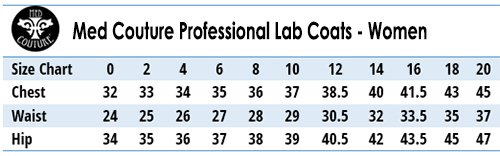 MED COUTURE Lab Coats - Size Chart MED COUTURE Lab Coats - Size Chart