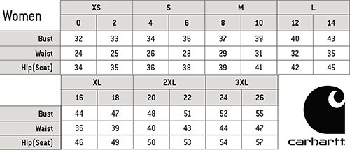 Carhartt Unisex Medical Uniforms Canada - Size Chart