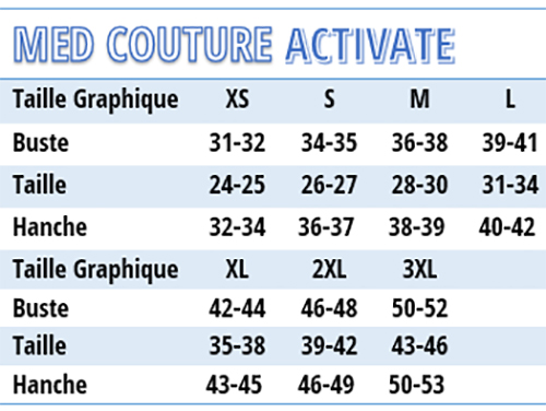 Med Couture Activate - Taille Graphique Med Couture Activate - Taille Graphique