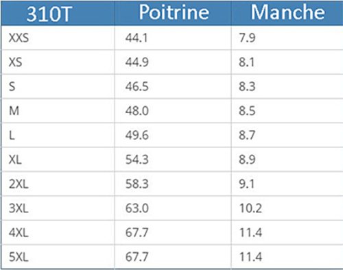 Graphique des Tailles 310T-Petite