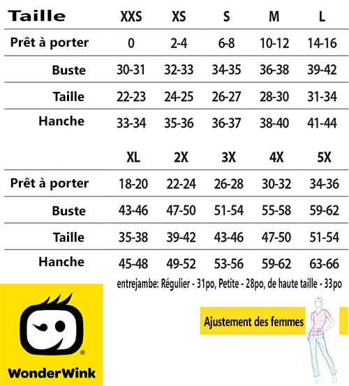 WonderWink Four-Stretch Uniformes médicaux Canada - Taille Graphique WonderWink Four-Stretch Uniformes médicaux Canada - Taille Graphique