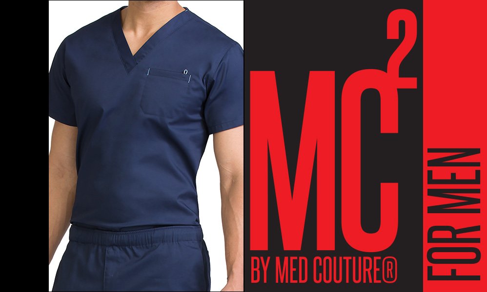 Med Couture men's medical uniforms and scrub tops.