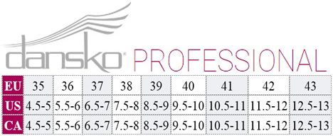 The Professional by Dansko™ - Size Chart