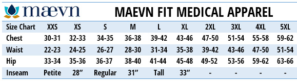 Maevn Medical Uniforms Canada - Size Chart