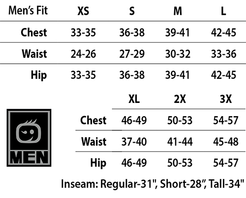 Wonderwink Men's Medical Uniforms Canada - Size Chart