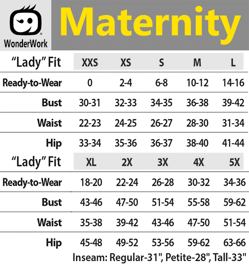 WonderWink - WonderWork Maternity Stretch Medical Uniforms Canada - Size Chart