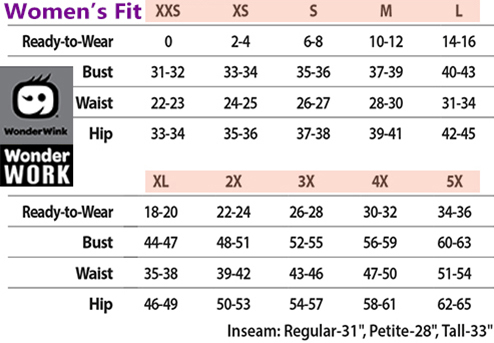 Wonderwink WonderWork MEDICAL APPAREL - Size Chart